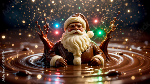 A chocolate Santa Claus is bathing in chocolate