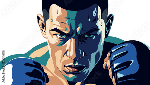 Determined boxer in action pose with intense focus for fitness motivation and sports design