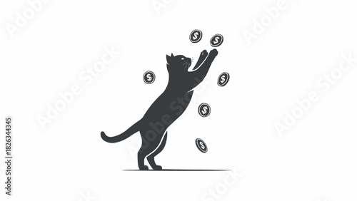 A cat and coin black and white