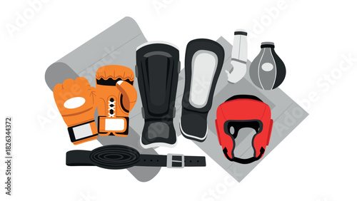 Boxing and martial arts equipment illustration for training and fitness design