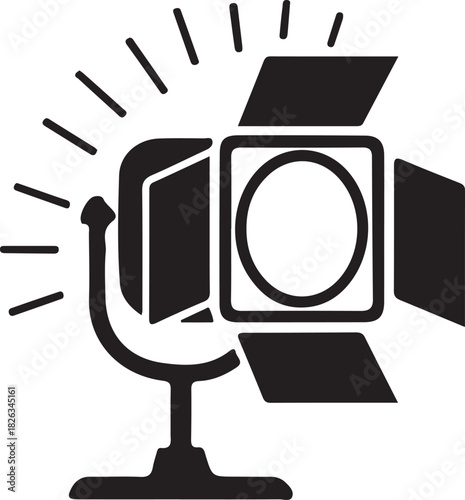 Studio spotlight stage lighting equipment vector icon representing visual arts performance and professional production background