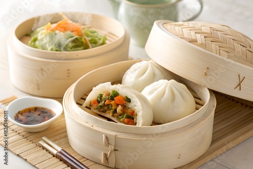 “Steamed Vegetable Buns – Fluffy Dim Sum Bao with Colorful Filling”
