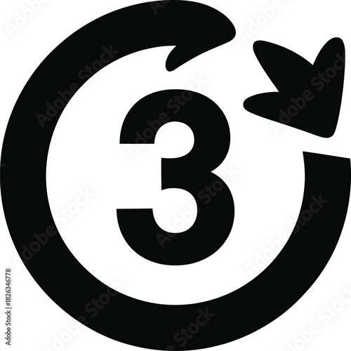 Three number icon with a circular arrow indicating repetition, refresh, and a three-step process. perfect for ui, web design, apps, and informational graphics.