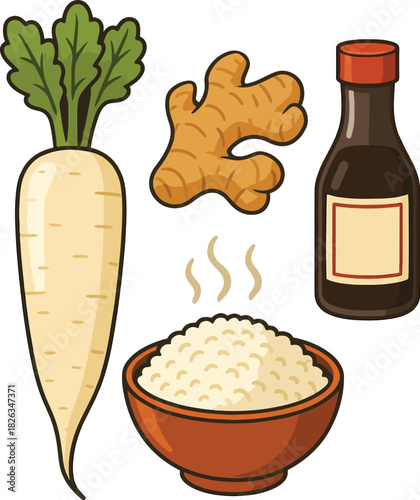 Japanese Cuisine Vector Ingredient Illustration