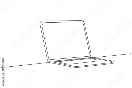 Continuous one line drawing of laptop gadget, Single line drawing of laptop computer, line art vector illustration, Simple abstract laptop one line art drawing