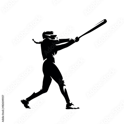 Softball player, woman playing softball, female batter, isolated vector silhouette