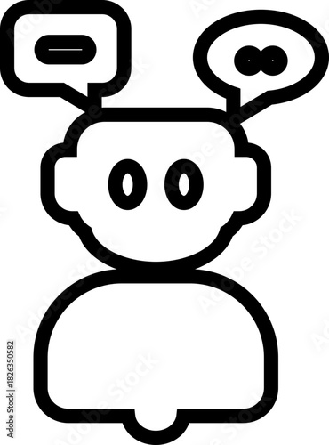 Robot face icon in line artificial intelligence AI chatbot android avatar head symbol pack, robotics automation machine humanoid bot kit, synonym cyborg AI digital assistant