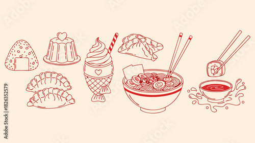Flavorful Asian-inspired dishes a charming vector art collection, ideal for projects
