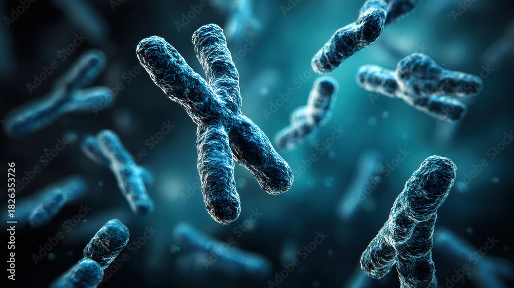 Fototapeta premium Detailed illustration of human chromosomes in a scientific, medical context. a close-up view of chromosomes, providing a visual representation of genetics and DNA structure.