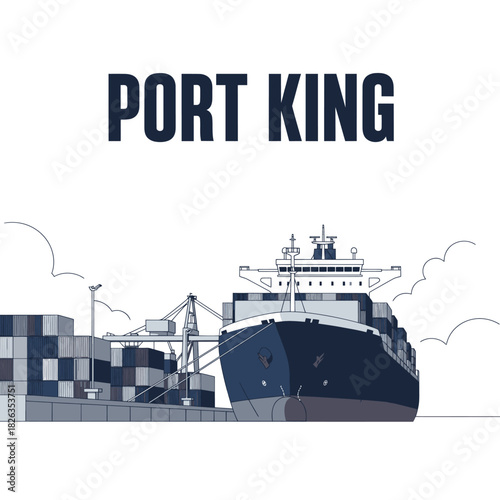 Container Ship Cargo Port Logistics Illustration