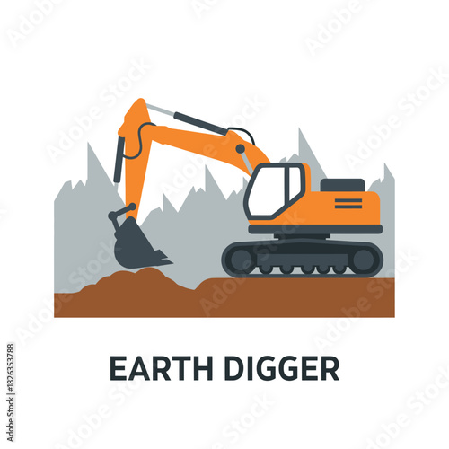 Heavy Equipment Excavator Earth Digger Illustration