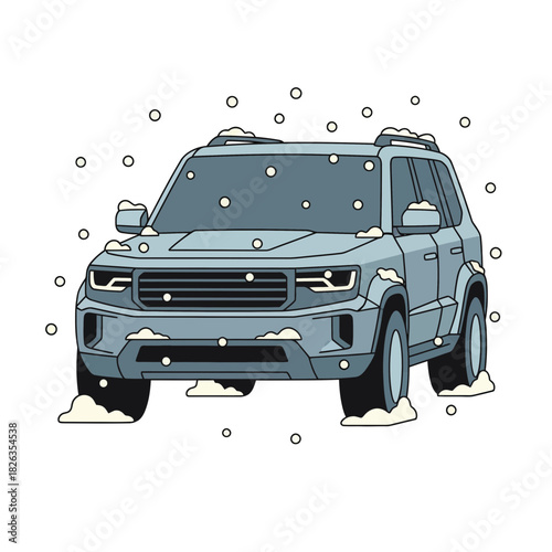Steel Grey SUV with Snow — Winter Flat Vector Illustration