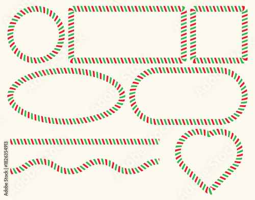 Conjunto de marcos y bordes de bastón de caramelo de  navidad