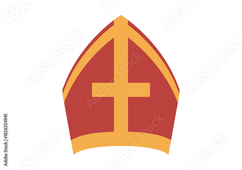 Icono plano de mitra de obispo roja con cruz