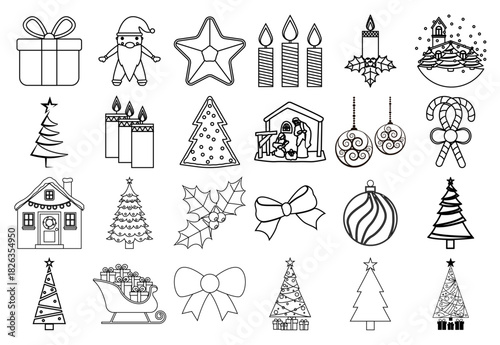 Hoja de iconos de elementos navideños y de invierno