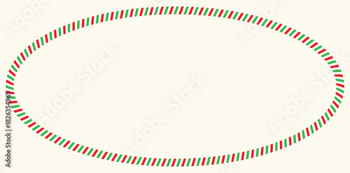 Marco ovalado de bastón de caramelo rojo y verde de navidad