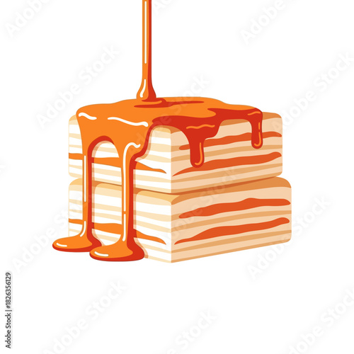 Indulgent Caramel Sauce Cascading Over Stacked Sweet Treats, Creating a Delicious Dessert Experience