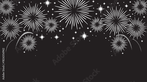 Vibrant white firework display against a deep burgundy night sky background