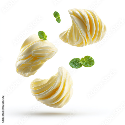 Decorative butter curls with fresh mint leaves