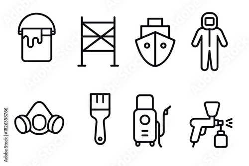 Construction and safety tools in minimalist line art style