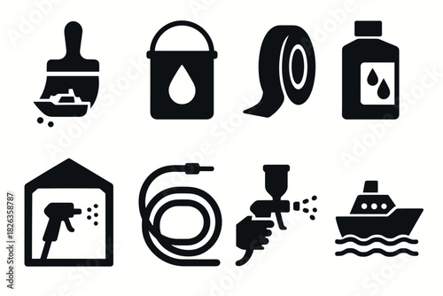 Silhouette icons of painting tools and supplies for diy projects