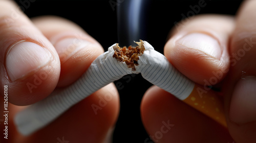 Hände brechen eine Zigarette als Symbol für Rauchstopp