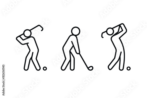 Minimalist golf swing poses in linear style for sports enthusiasts