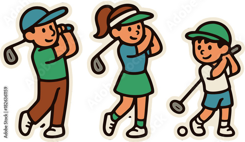 Cartoon characters playing golf: fun and whimsical sports design