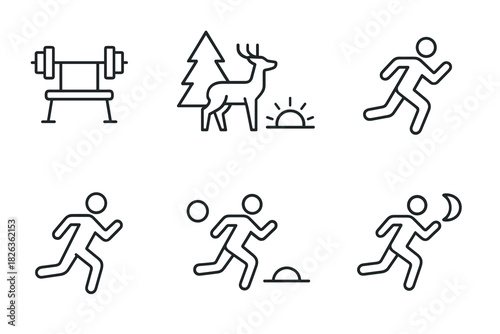 Minimalist fitness and outdoor activity icons - linear design