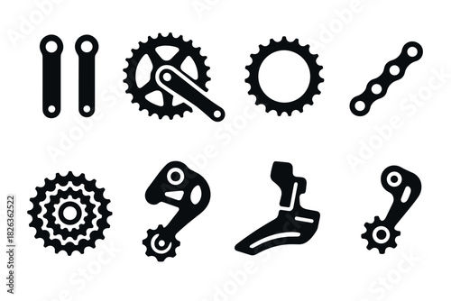 Set of bicycle components icons in minimalist style