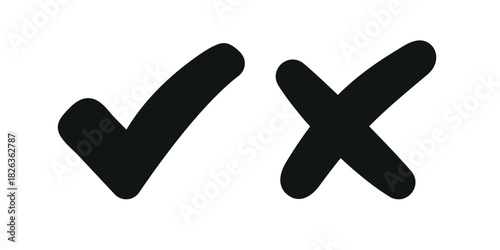 Black check mark and black cross mark in circle. Vector illustration
