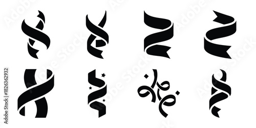 Illustration of the new year celebration ribbon curl silhouette vector icon set. happy New Year 2026 vector icons