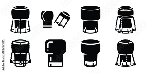 Illustration of the new year champagne cork silhouette vector icon set. happy New Year 2026 vector icons