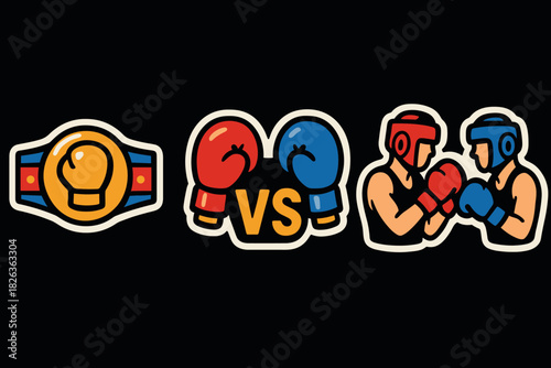 Colorful boxing icons featuring gloves and fighters in bold style