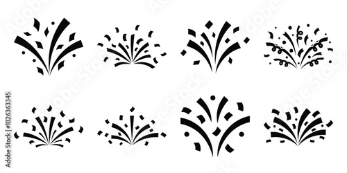 Illustration of the new year confetti explosion silhouette vector icon set. happy New Year 2026 vector icons