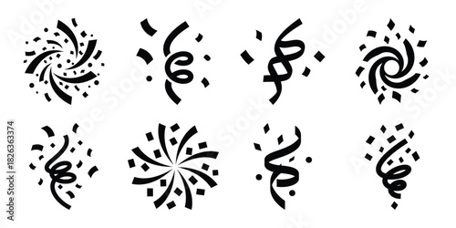 Illustration of the new year confetti swirl silhouette vector icon set. happy New Year 2026 vector icons