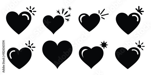 Illustration of the new year decorative heart spark silhouette vector icon set. happy New Year 2026 vector icons