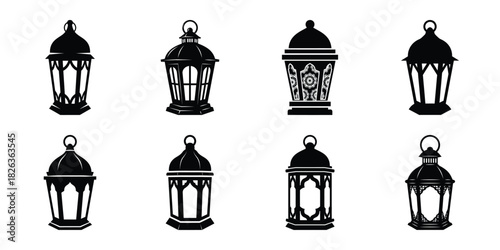 Illustration of the new year decorative lantern silhouette vector icon set. happy New Year 2026 vector icons