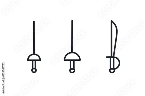 Linear sword set: foil, epee, sabre in minimalist design outlines