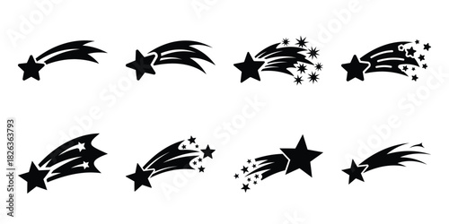 Illustration of the new year festive shooting star silhouette vector icon set. happy New Year 2026 vector icons