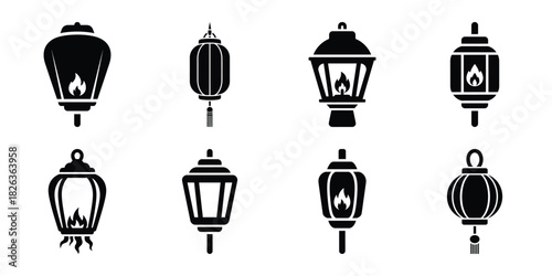 Illustration of the new year fire silhouette vector icon set. happy New Year 2026 vector icons