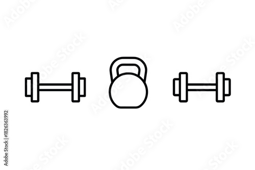 Minimalist gym equipment in black and white linear style