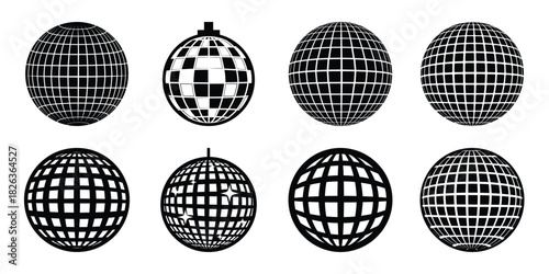 Illustration of the new year party disco ball silhouette vector icon set. happy New Year 2026 vector icons