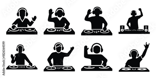 Illustration of the new year party dj icon silhouette vector icon set. happy New Year 2026 vector icons