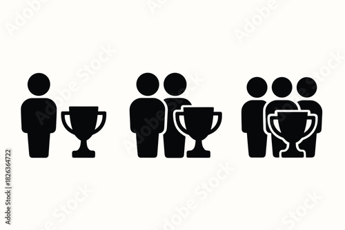 Group achievement progression silhouette with trophies
