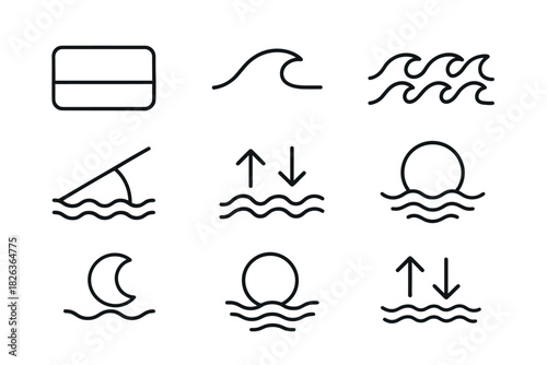 Minimalist linear ocean and nature symbols for diverse applications