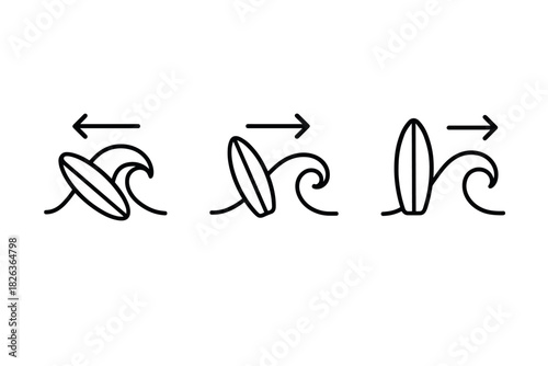 Surfboard technique minimalist icon set for wave riding
