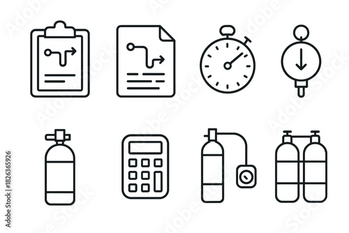 Set of line style icons for project management and technical tasks