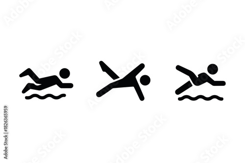 Swimming icon set: freestyle, butterfly, backstroke