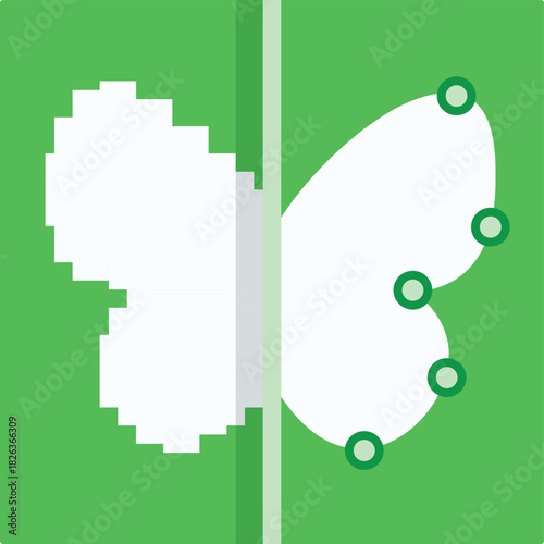 Pixel to Vector Conversion. Butterfly Illustration, Raster Image to Smooth Path, Anchor Point Editing, Graphic Design Metaphor. UX Icon, Creative Illustration, Bitmap Trace, Modern Flat Style software